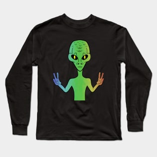 We Come In Peace Green Funny Alien Long Sleeve T-Shirt